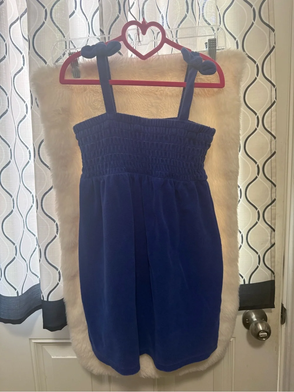 Cat & Jack Navy Smocked Girls Swim Coverup with Tie Straps terry cloth.